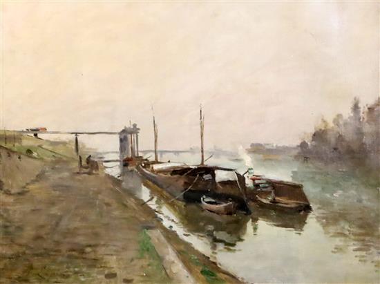 Stanislas-Victor-Edouard Lepine (French 1835-1892) View along the Seine 18 x 23.5in.
